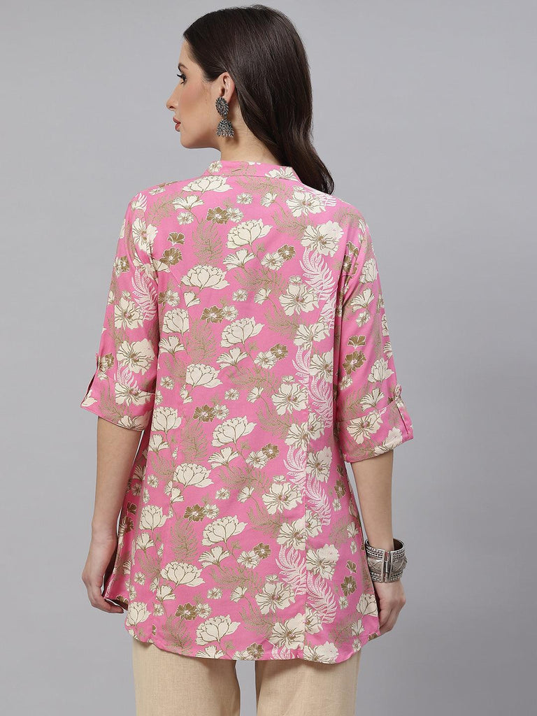 Women's Light Pink Floral Rayon A-line Top