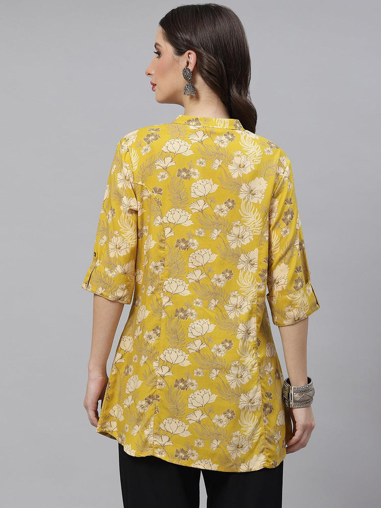 Women's Mustard Floral Rayon A-lineTop