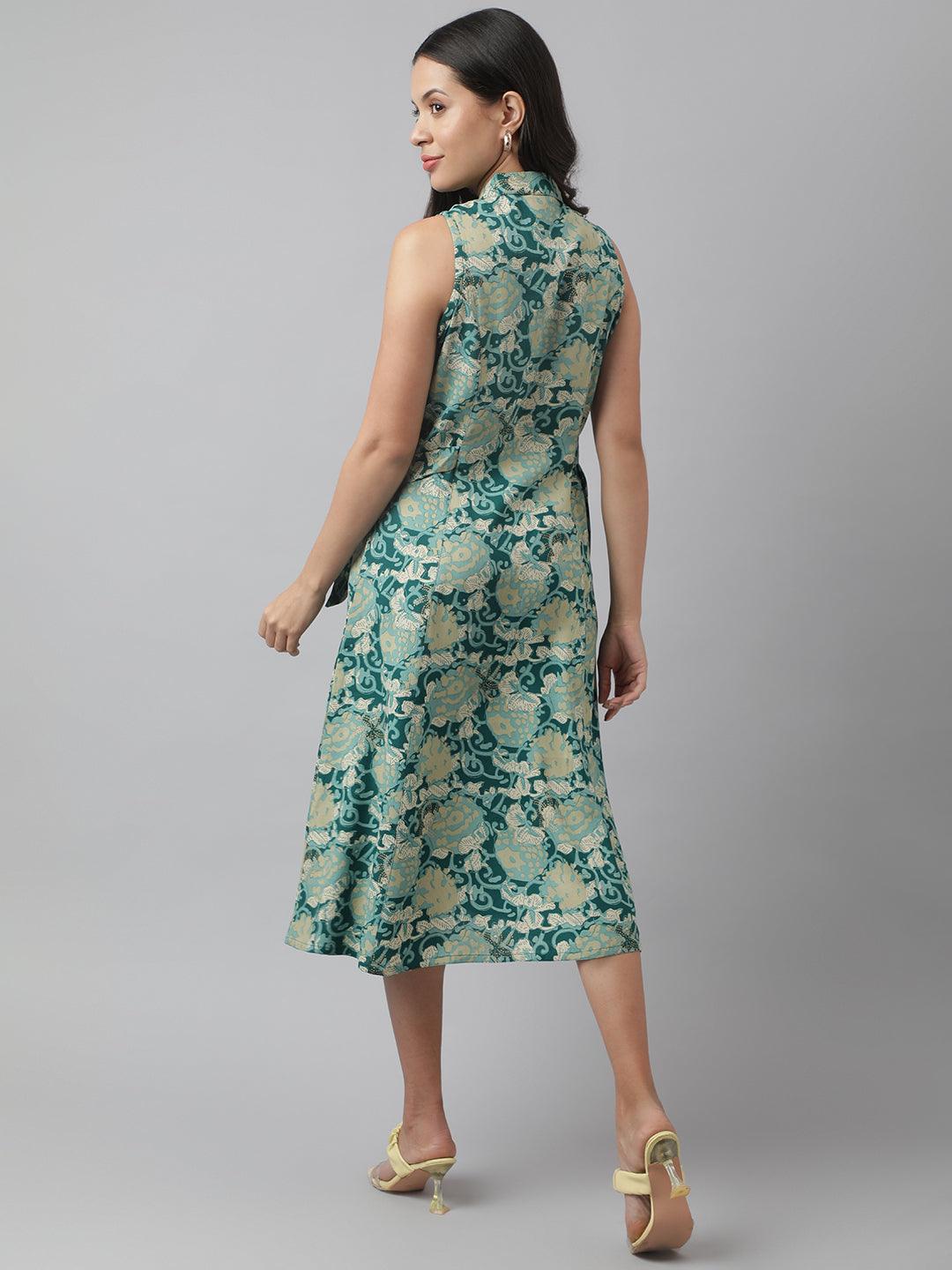 Women's Rayon Light Green A-Line Floral Printed Midi Dress - Taantav