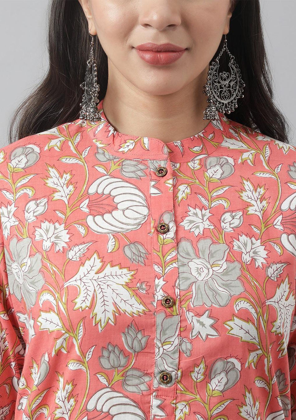 Women's Pink & Multi Floral Printed Straight Kurta - Taantav