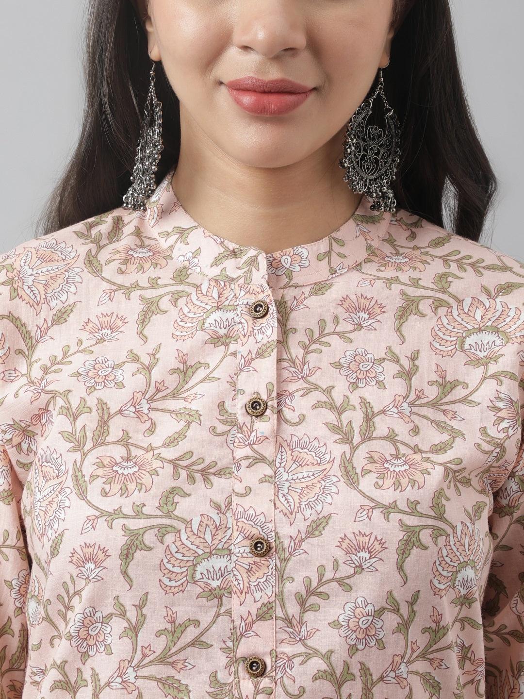 Women's Baby Pink Floral Printed Straight Kurta - Taantav