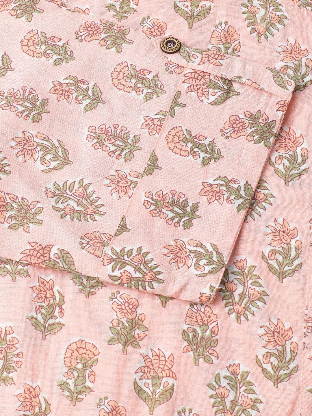 Women's Soft Pink Floral Printed Straight Kurta - Taantav