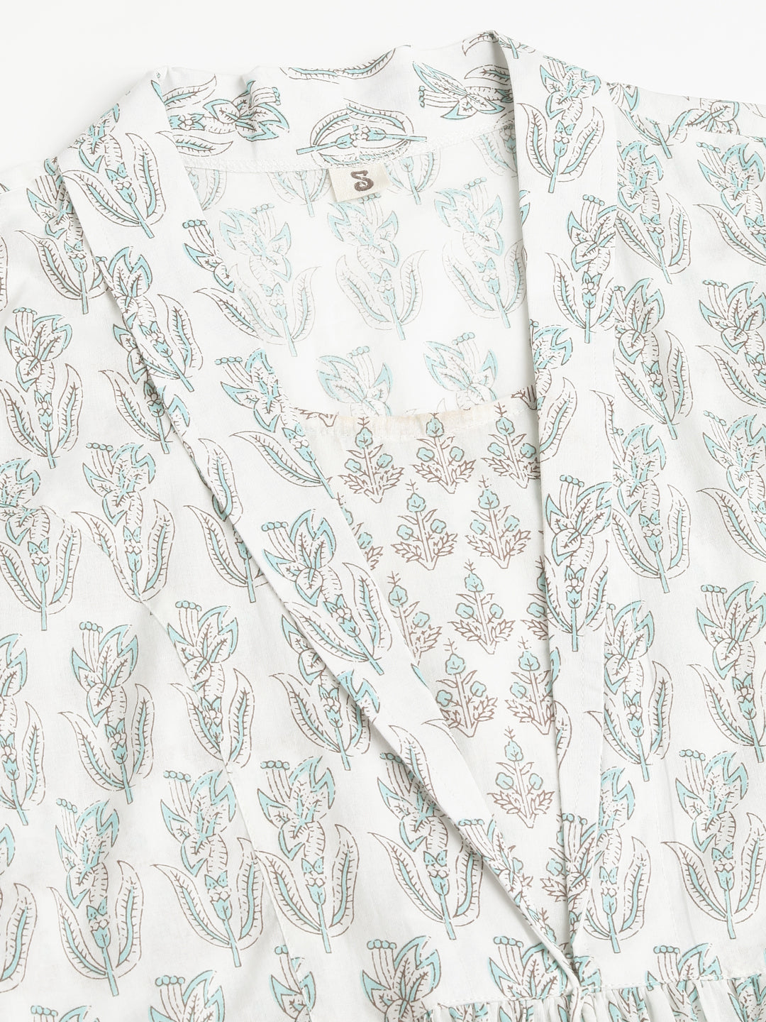 Women's White Floral Printed Empire Cotton Tops - Taantav