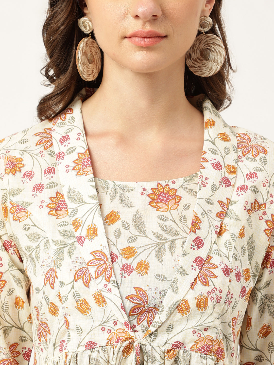 Women's Brown Floral Printed Empire Cotton Tops - Taantav