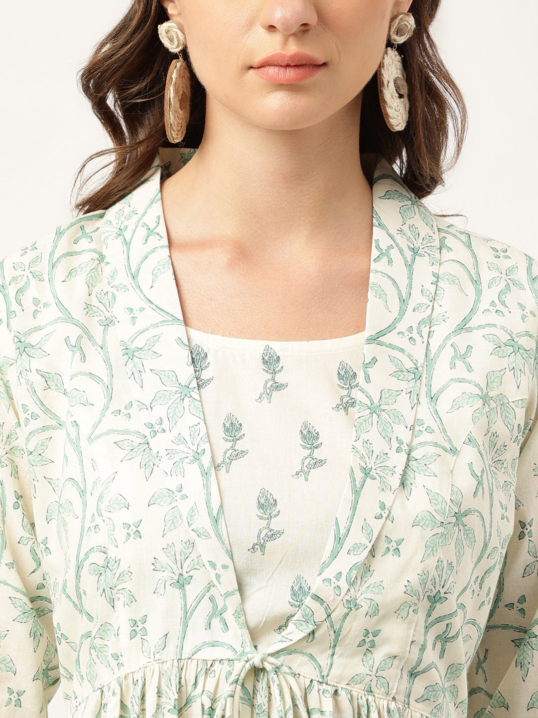 Women's Sea Green Floral Printed Empire Cotton Tops - Taantav