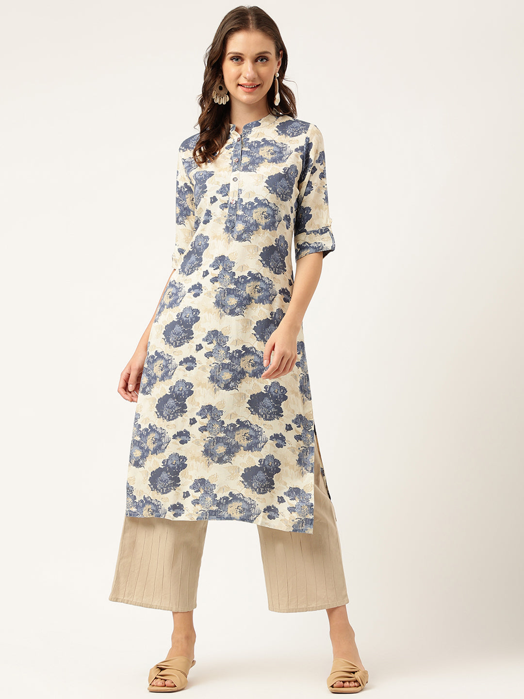 Women's Multi Colored Floral Digital Printed Straight Kurta - Taantav