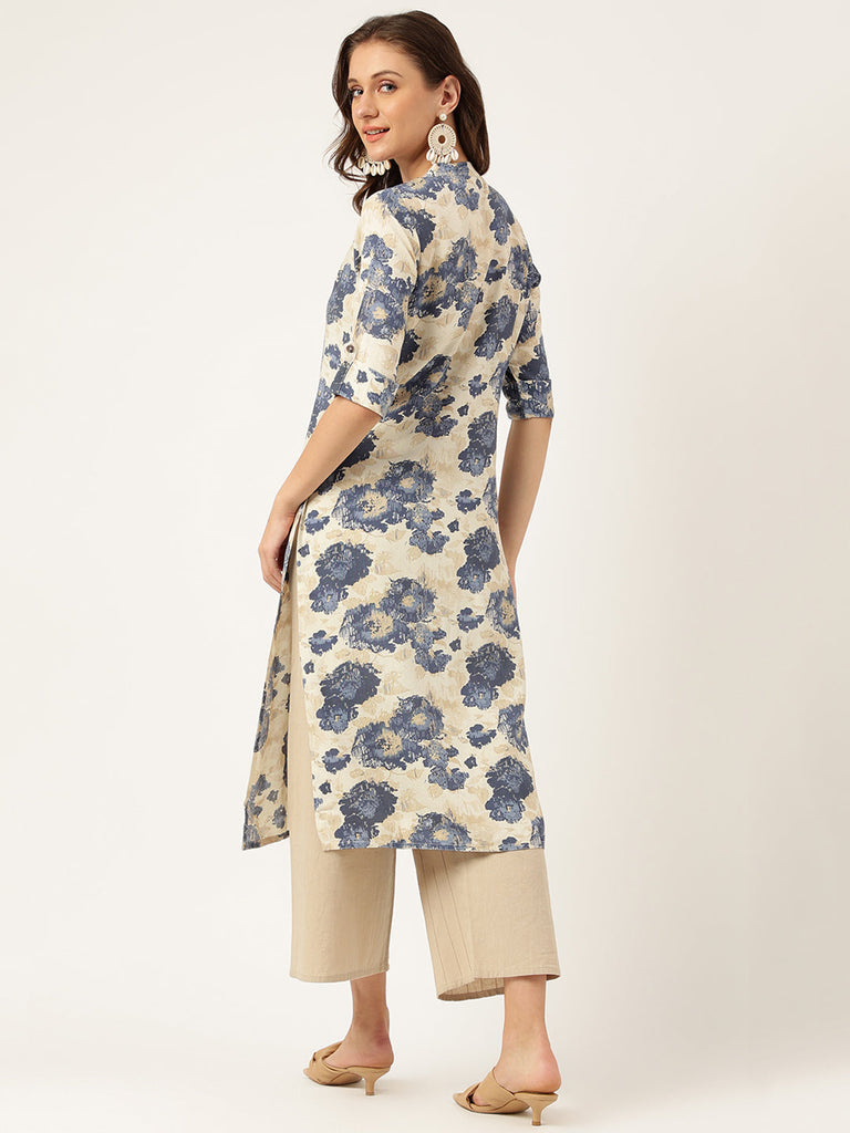 Women's Multi Colored Floral Digital Printed Straight Kurta