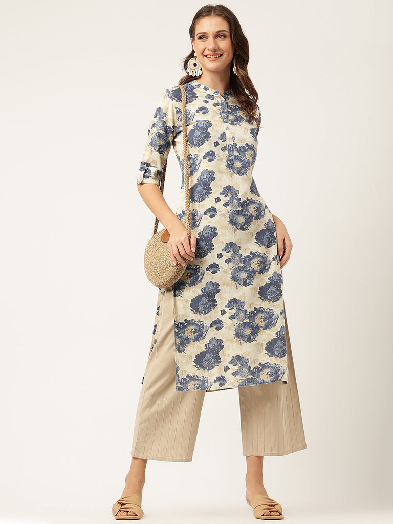Women's Multi Colored Floral Digital Printed Straight Kurta