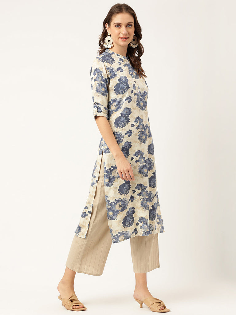 Women's Multi Colored Floral Digital Printed Straight Kurta
