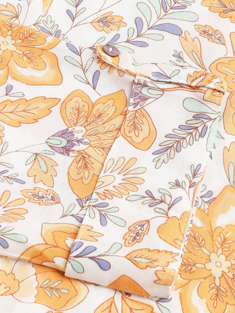 Women's Multi Color Floral Digital Printed Straight Fold Sleeve Kurta