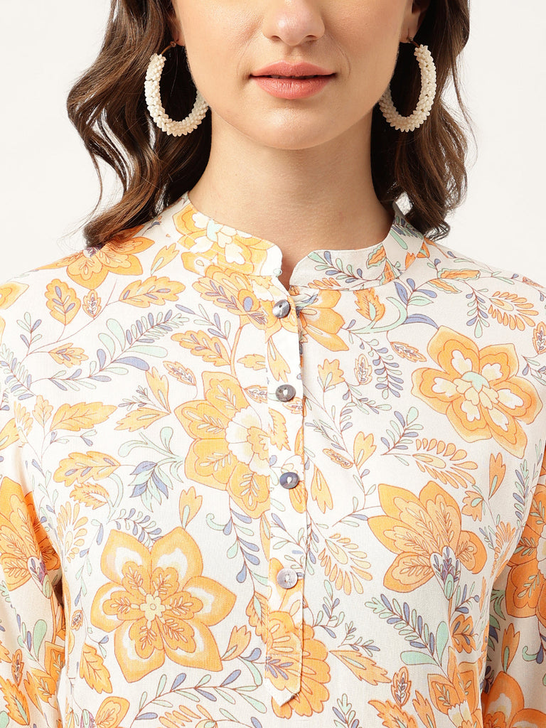 Women's Multi Color Floral Digital Printed Straight Fold Sleeve Kurta