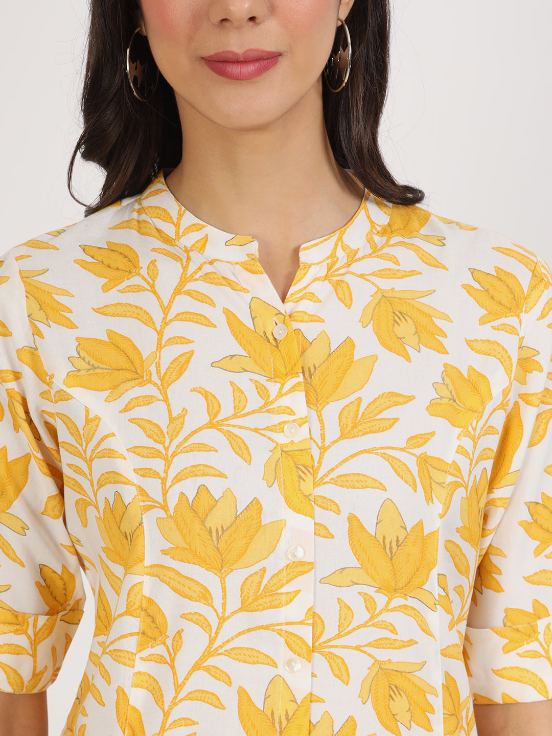 Women's Yellow Floral Printed Rayon A-line Kurta - Taantav