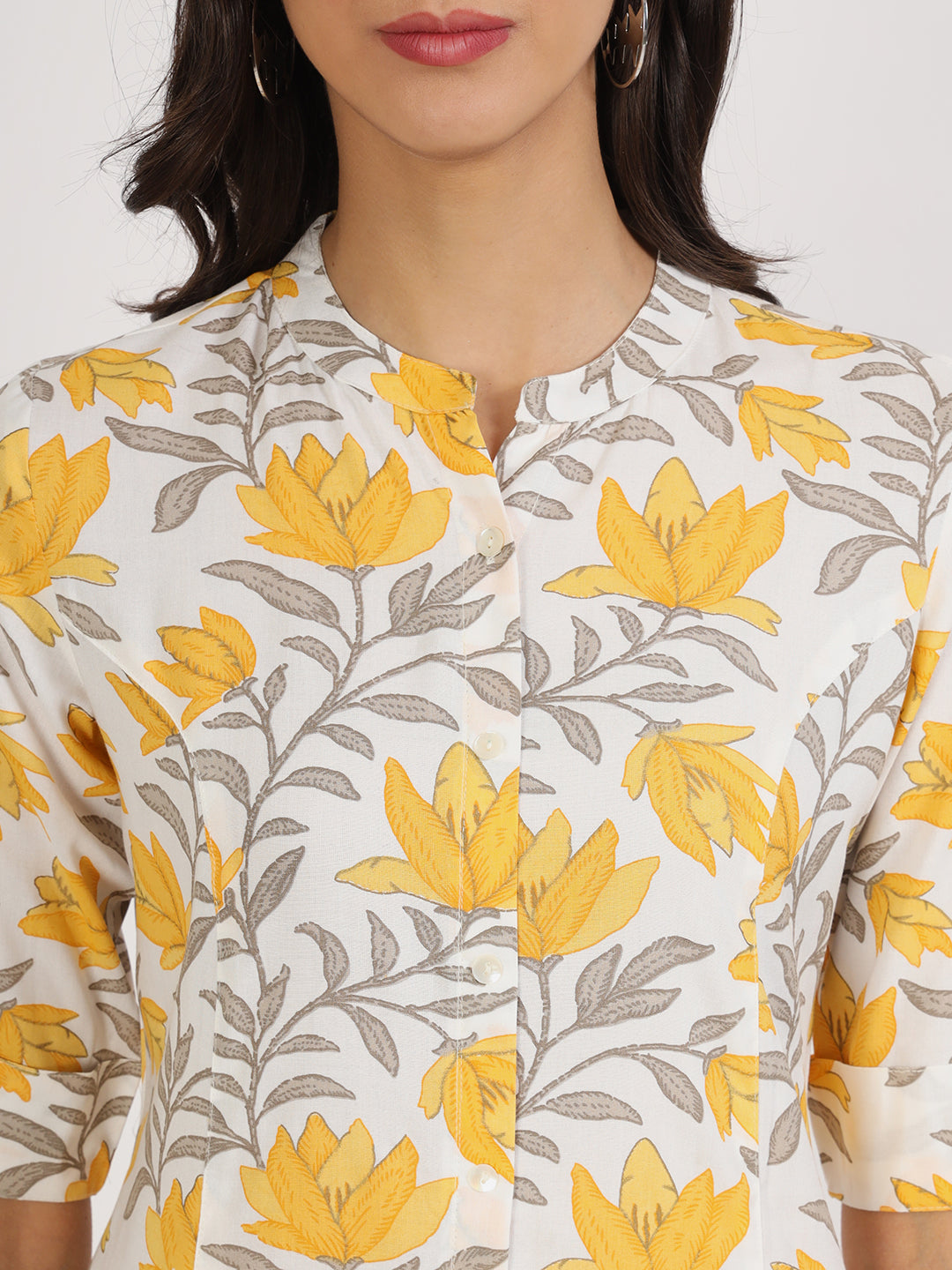 Women's Yellow Floral Printed Rayon A-line Kurta - Taantav