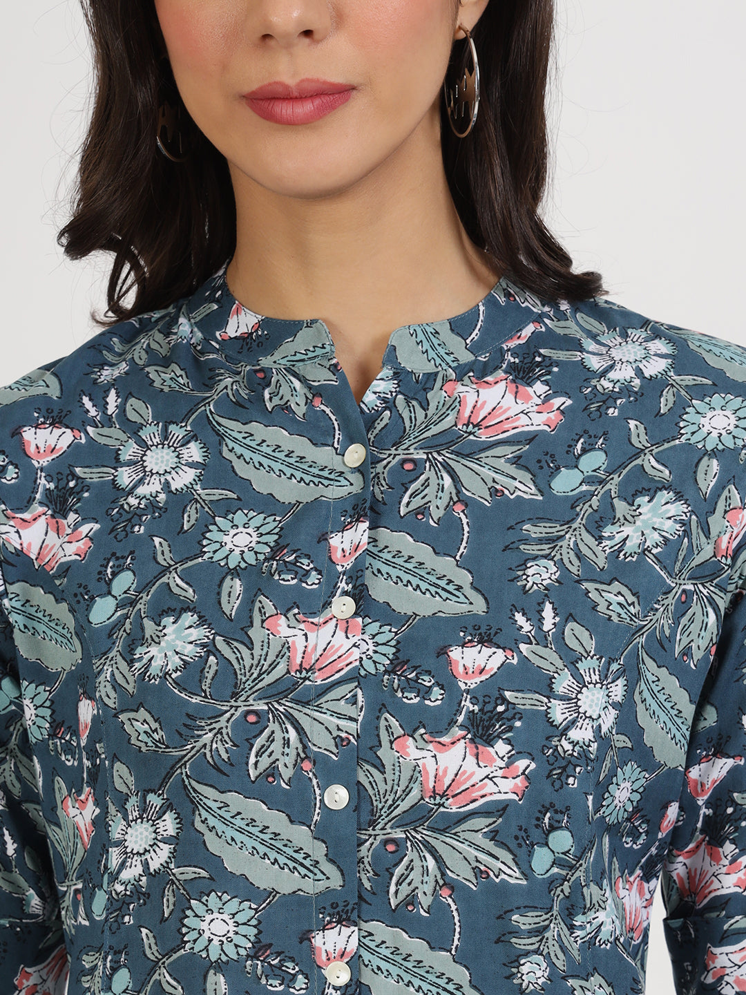 Women's Navy Blue Floral Printed Rayon A-line Kurta - Taantav