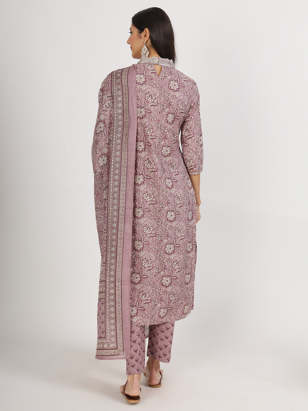 Women's Purple Floral Printed Cotton Kurta Sets - Taantav