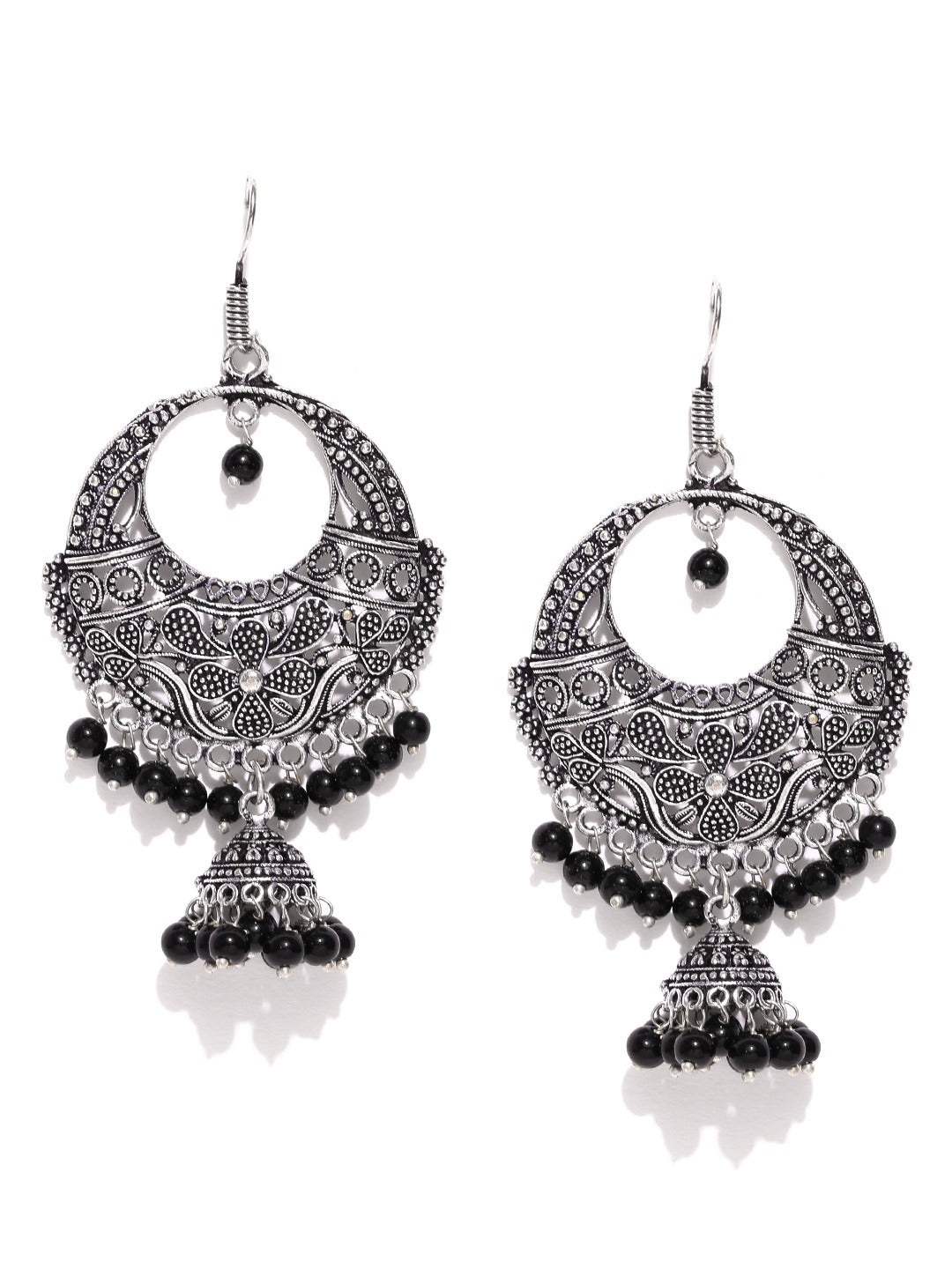 Women's  Black Oxidised Silver Plated Jhumka Earring