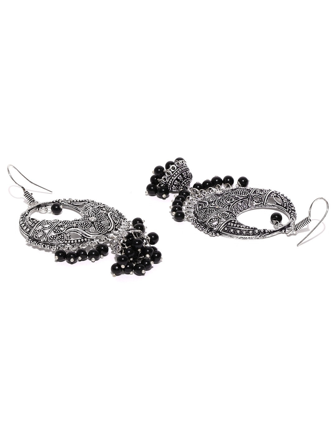 Women's  Black Oxidised Silver Plated Jhumka Earring