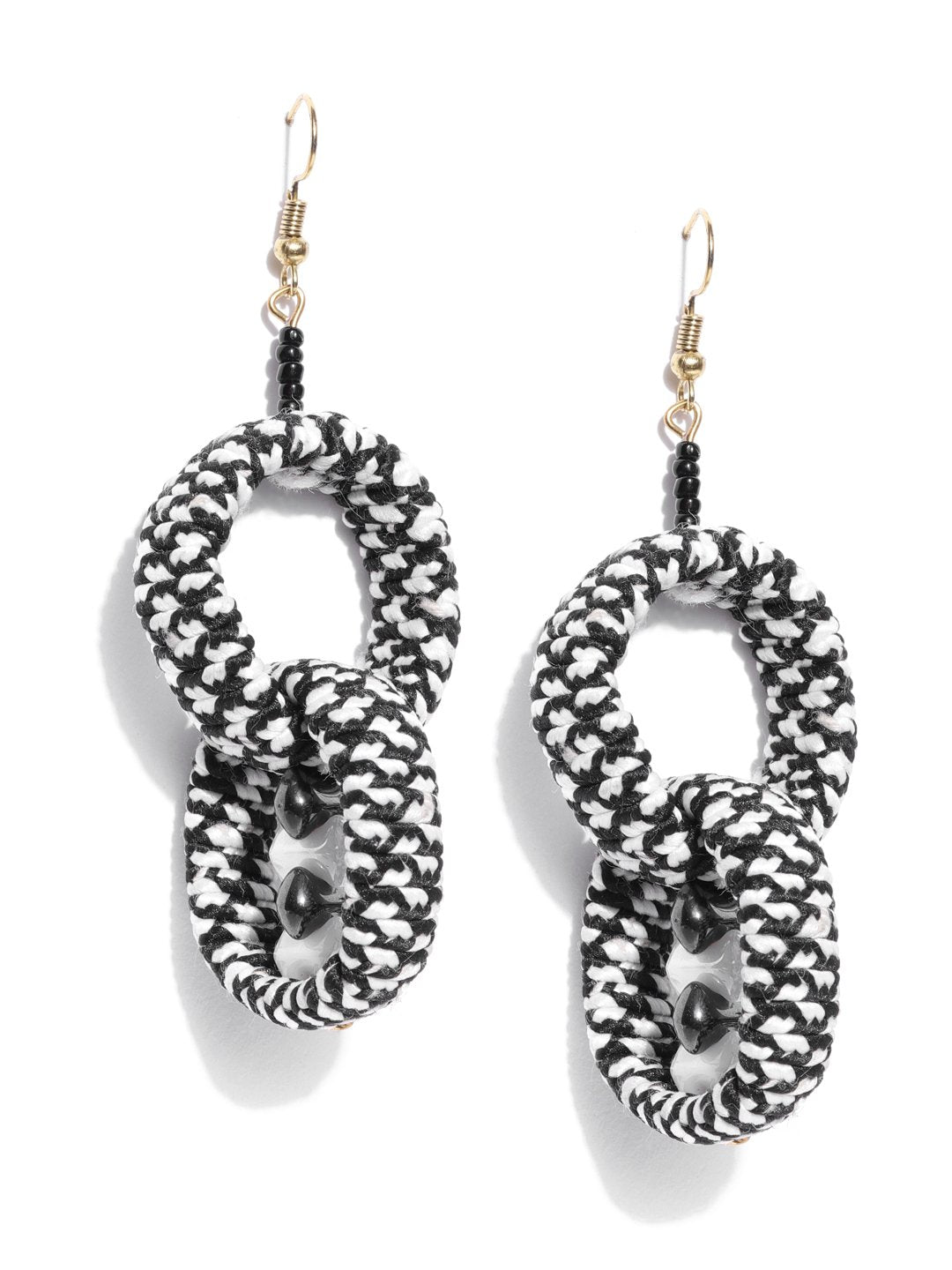 Women's  Black And White Inter looped Circular Drop Earrings
