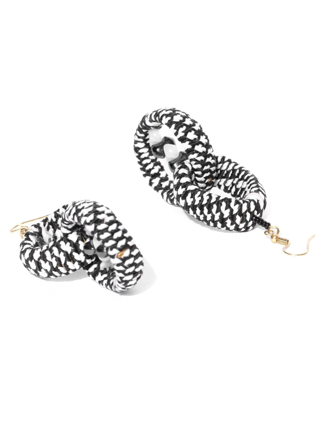 Women's  Black And White Inter looped Circular Drop Earrings