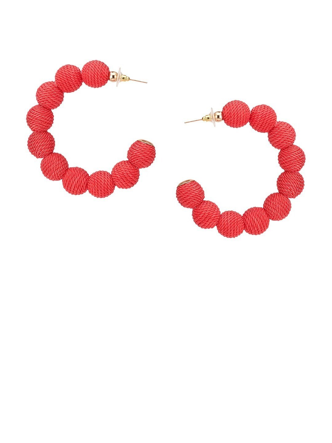 Women's Gold-Plated Red Thread Beaded Half Hoop Earrings