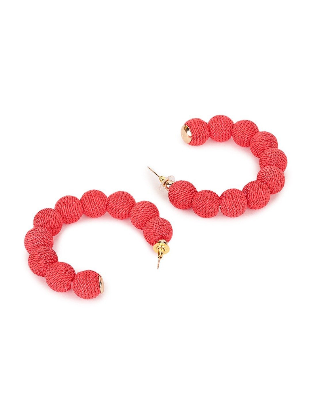 Women's Gold-Plated Red Thread Beaded Half Hoop Earrings