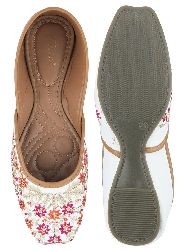 Women's White Handcrafted Stone Work  Indian Ethnic Comfort Footwear