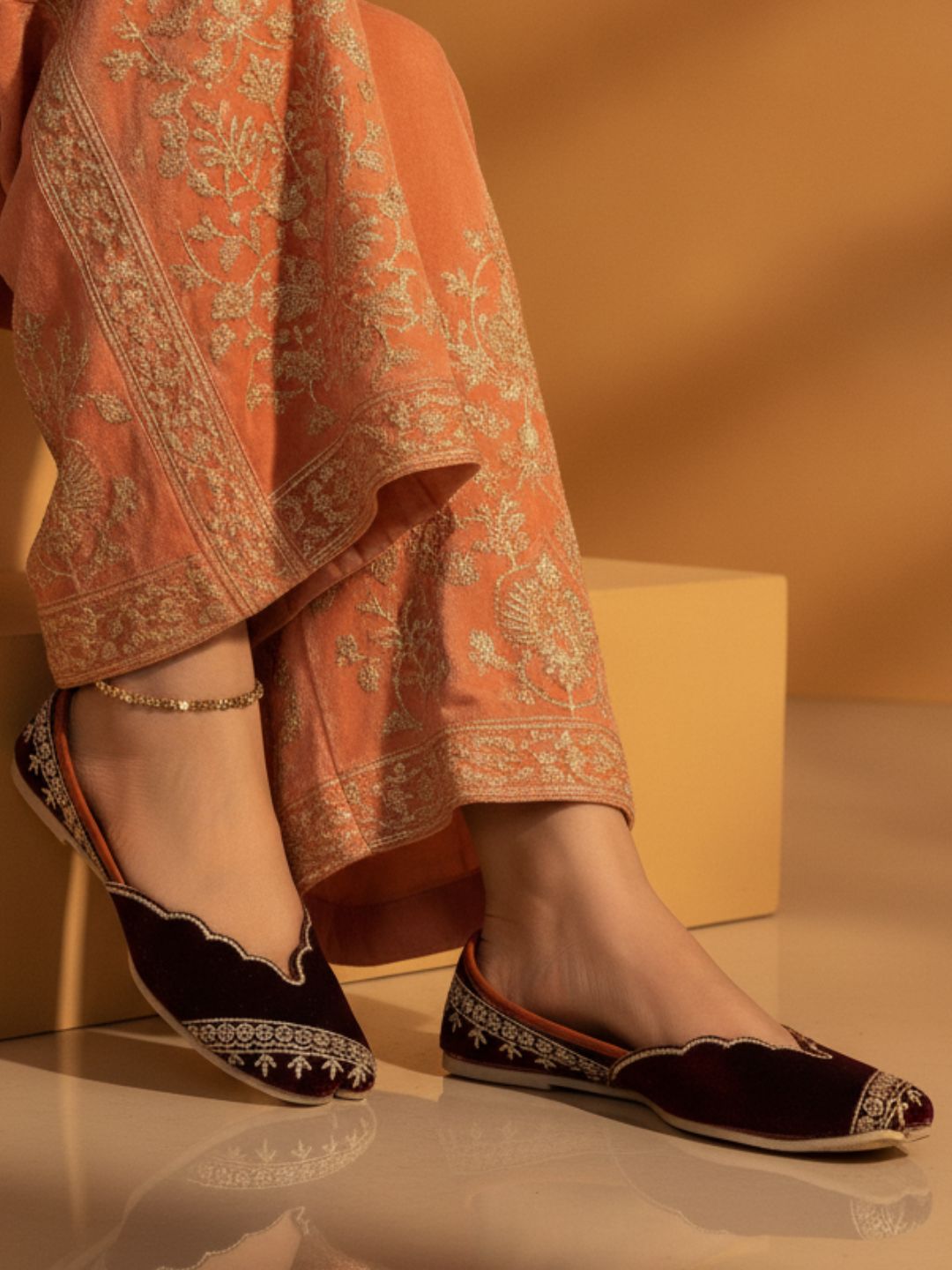 Women's Maroon Velvet Lucky Jutti Shoe