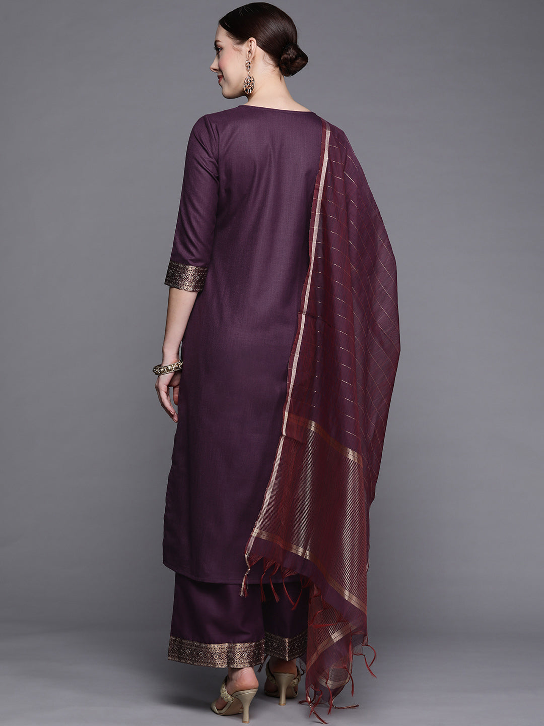 Women's Purple Cotton Blend Kurta Set - Taantav