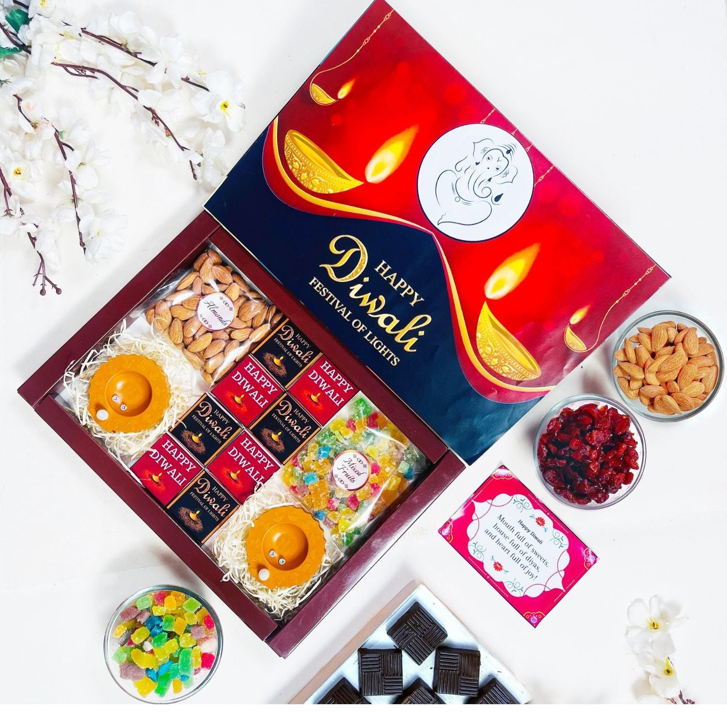 Diwali Gift Hamper With Dryfruits And Diya