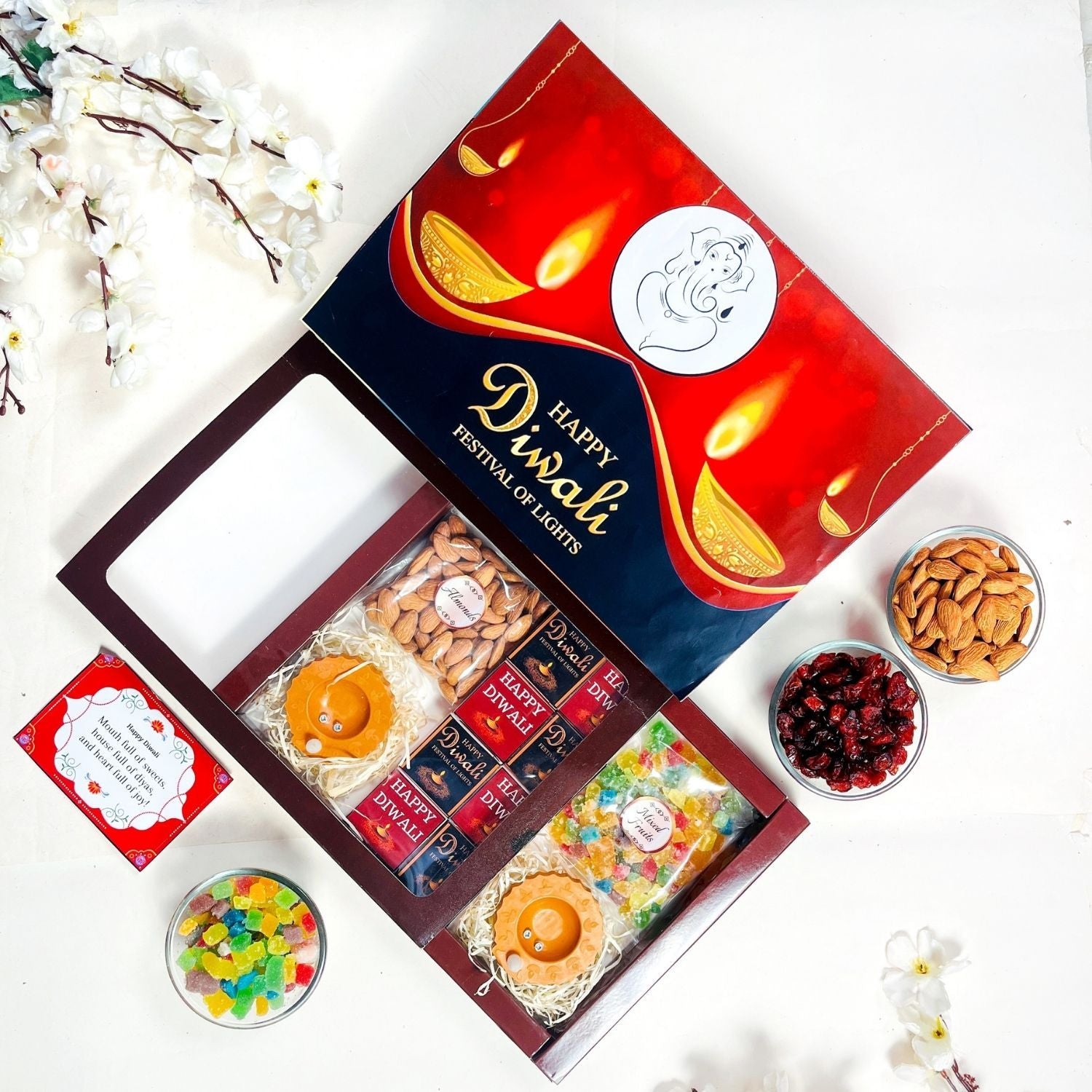 Diwali Gift Hamper With Dryfruits And Diya