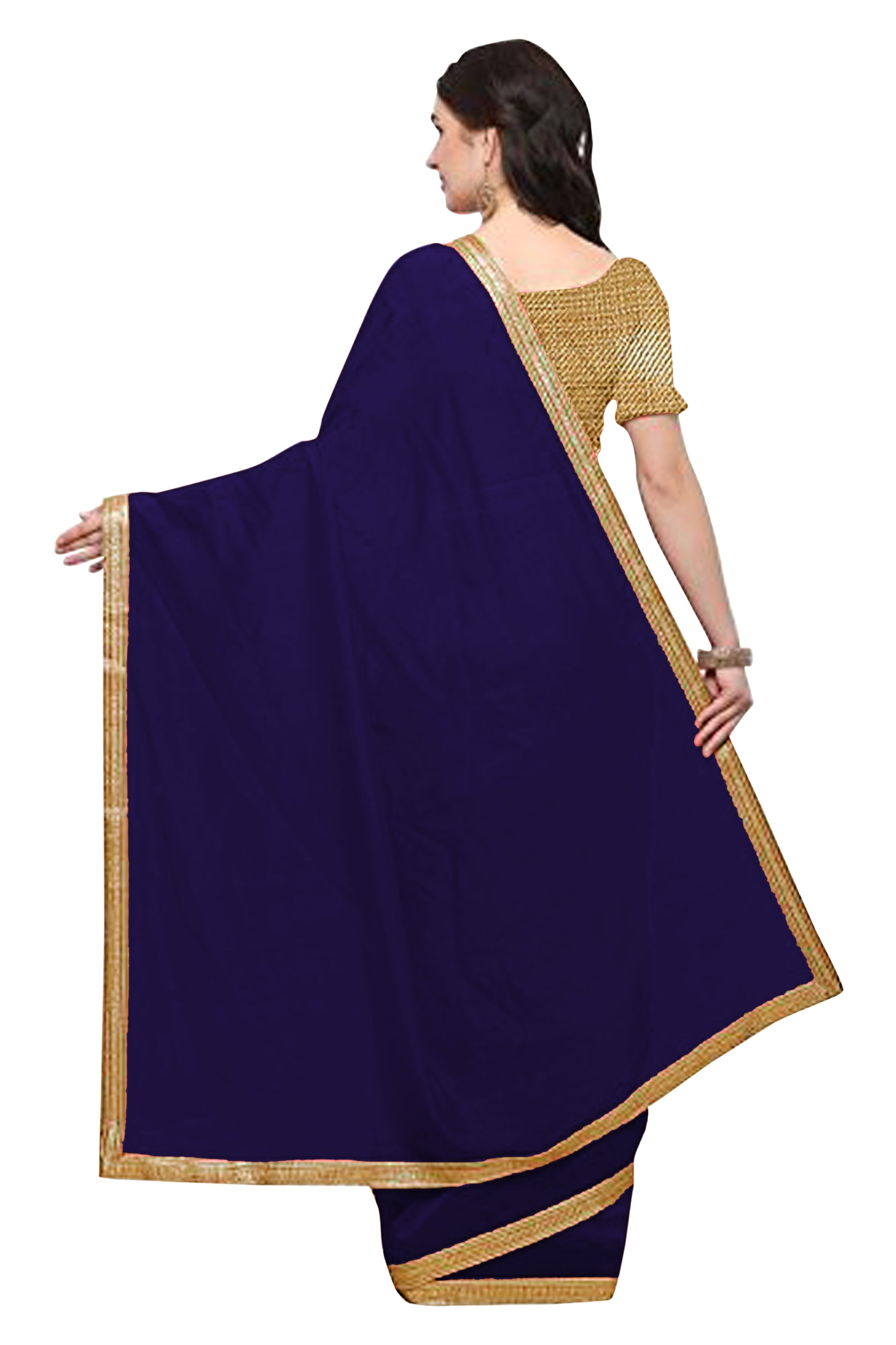 Women's self Woven Solid Occasion Wear Georgette Heavy Border Sari With Blouse Piece (Blue) - NIMIDHYA