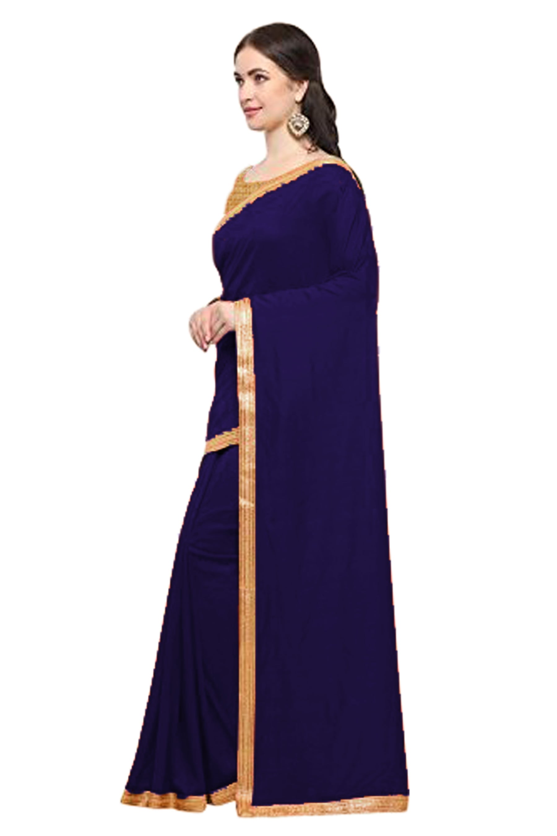 Women's self Woven Solid Occasion Wear Georgette Heavy Border Sari With Blouse Piece (Blue) - NIMIDHYA
