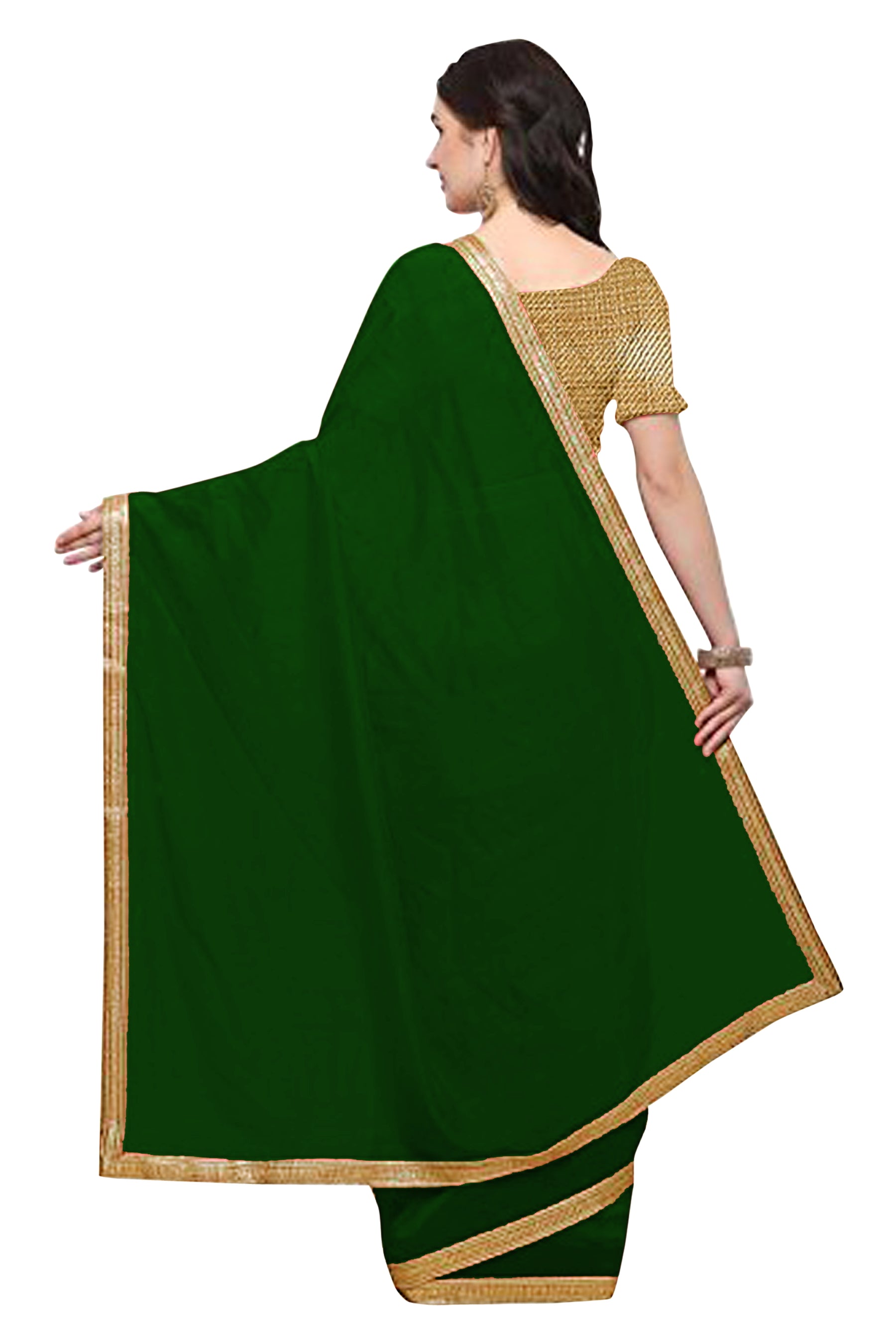 Women's self Woven Solid Occasion Wear Georgette Heavy Border Sari With Blouse Piece (Green) - NIMIDHYA