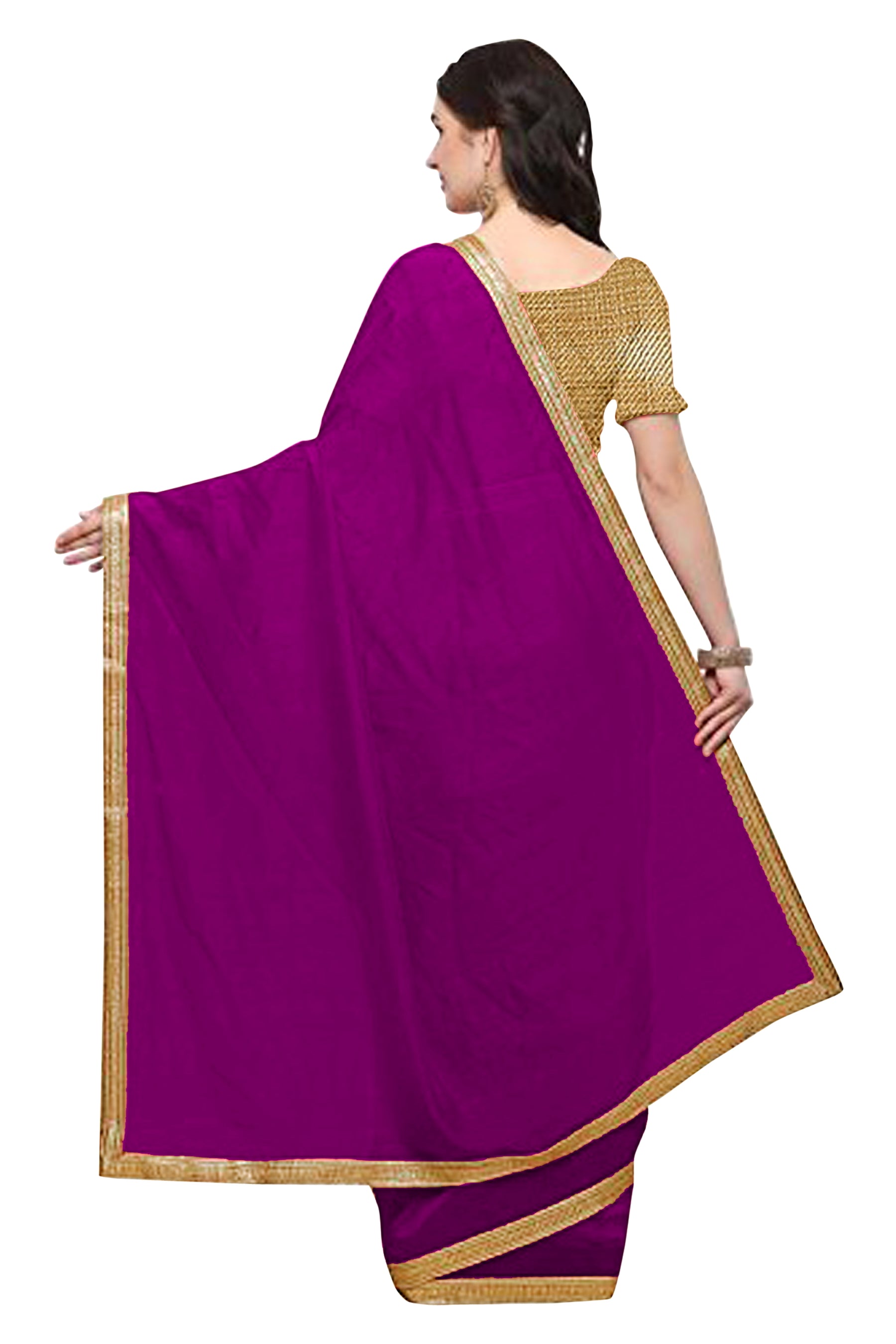 Women's self Woven Solid Occasion Wear Georgette Heavy Border Sari With Blouse Piece (Purple) - NIMIDHYA