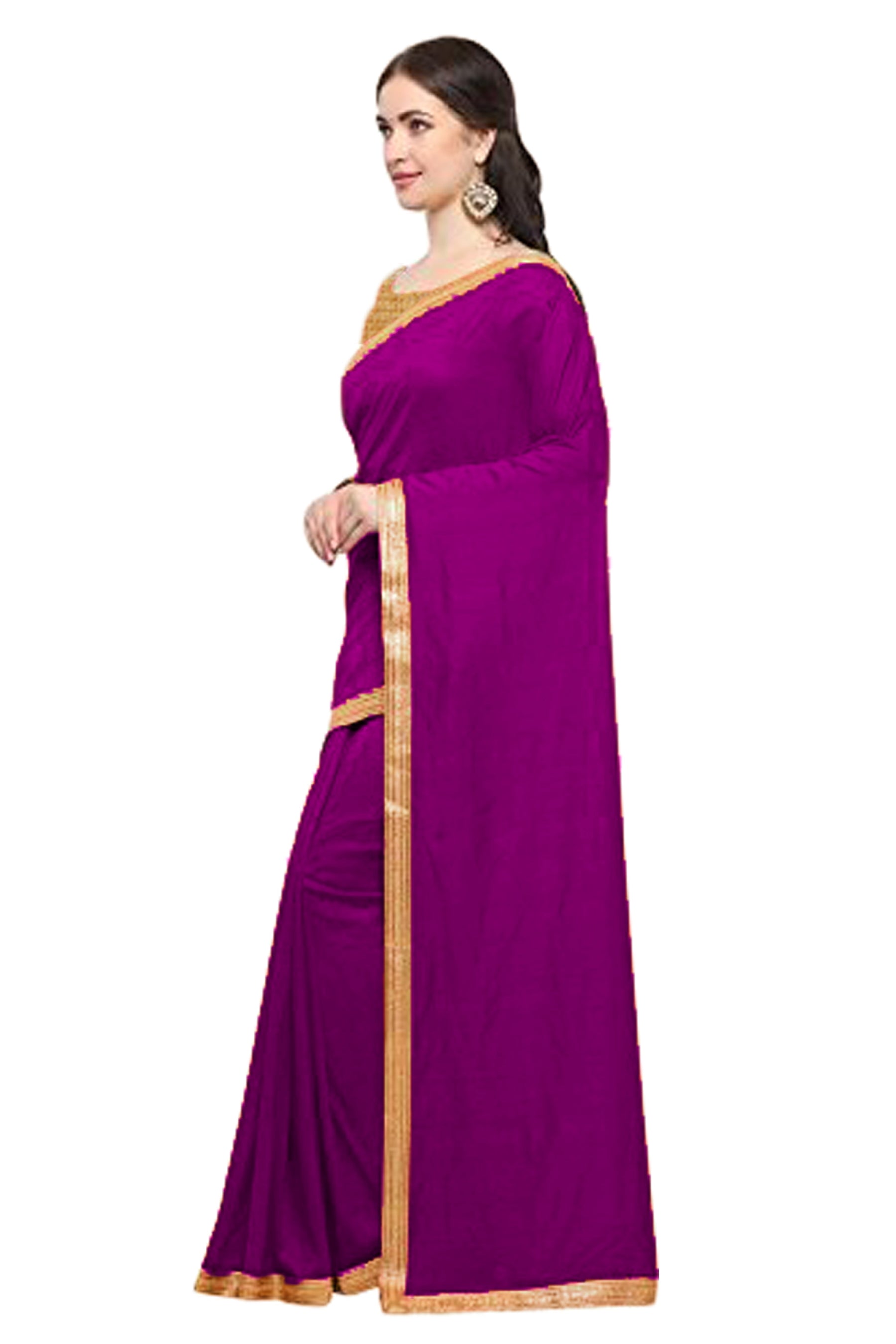 Women's self Woven Solid Occasion Wear Georgette Heavy Border Sari With Blouse Piece (Purple) - NIMIDHYA