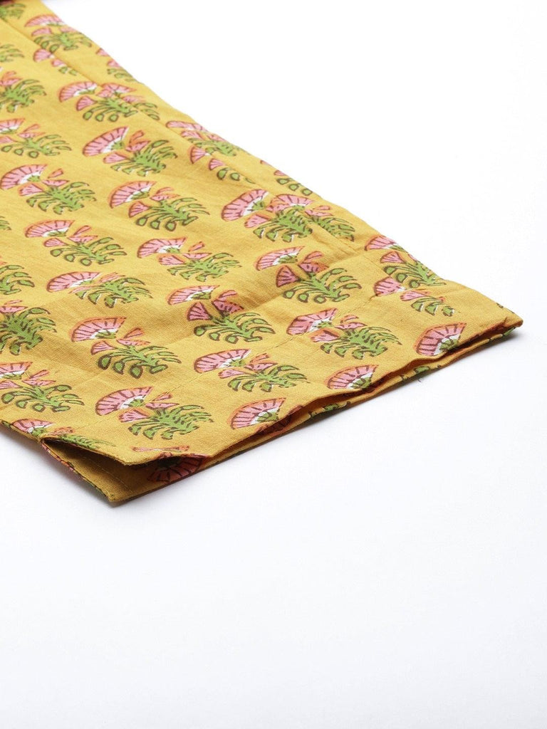 Women's Yellow Floral Printed Straight Kurta Pant Sets