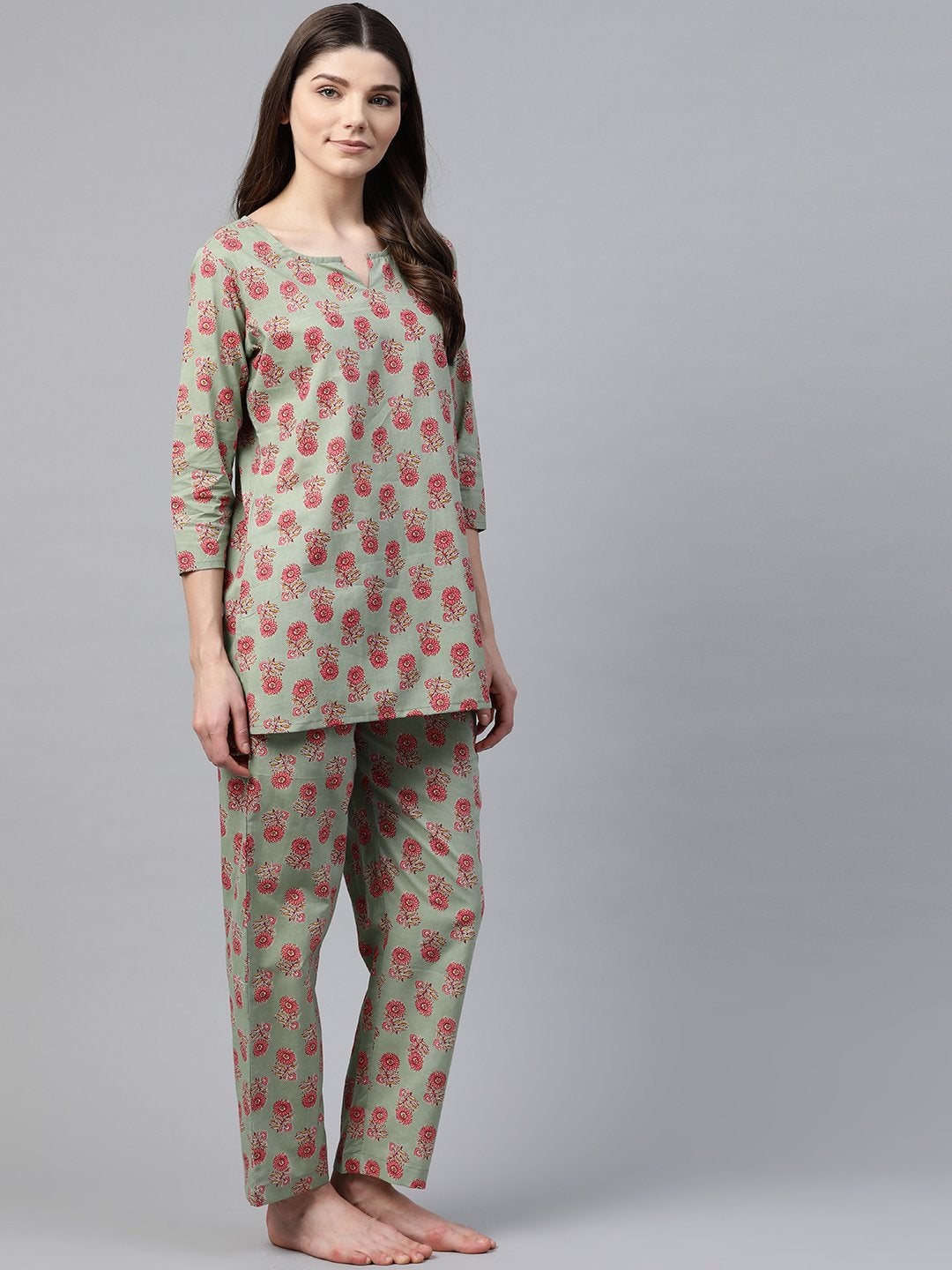 Women's Green Printed Loungewear /Nightwear