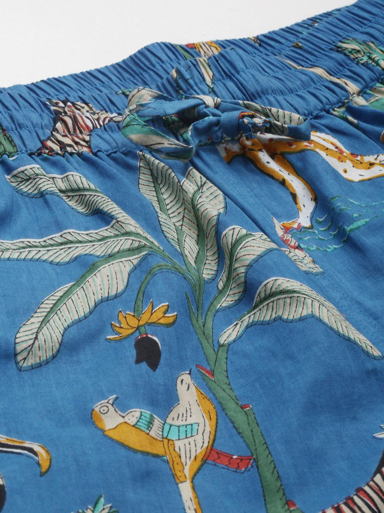 Women's Teal blue Cotton Quirky Print Night suit