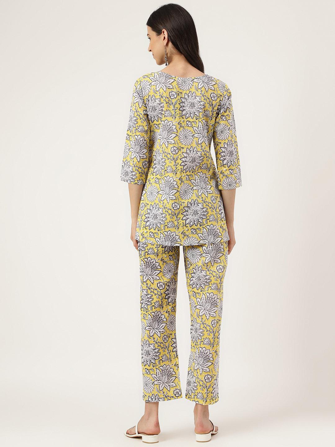 Women's Yellow Printed Loungewear/Nightwear - Taantav