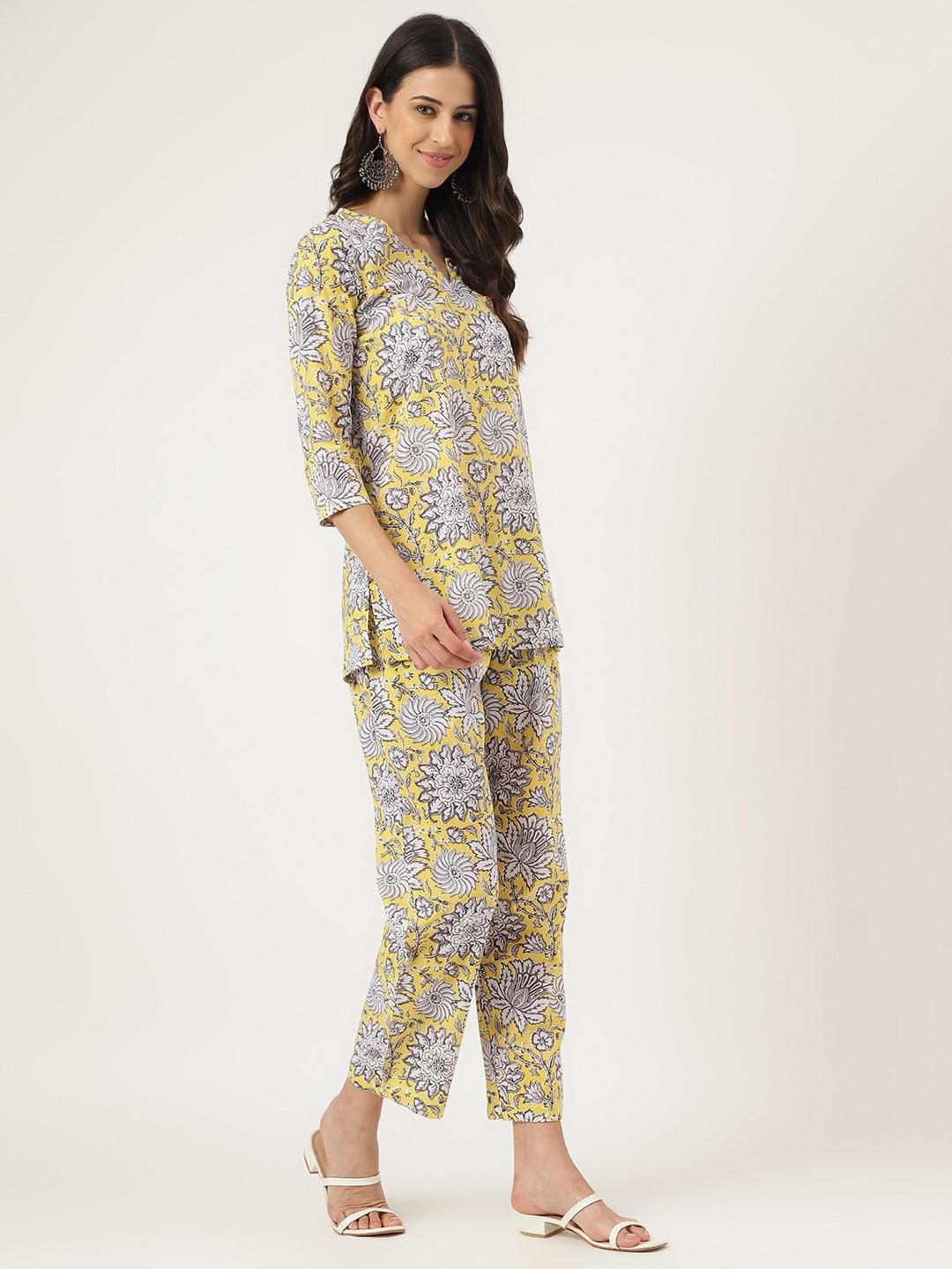 Women's Yellow Printed Loungewear/Nightwear - Taantav