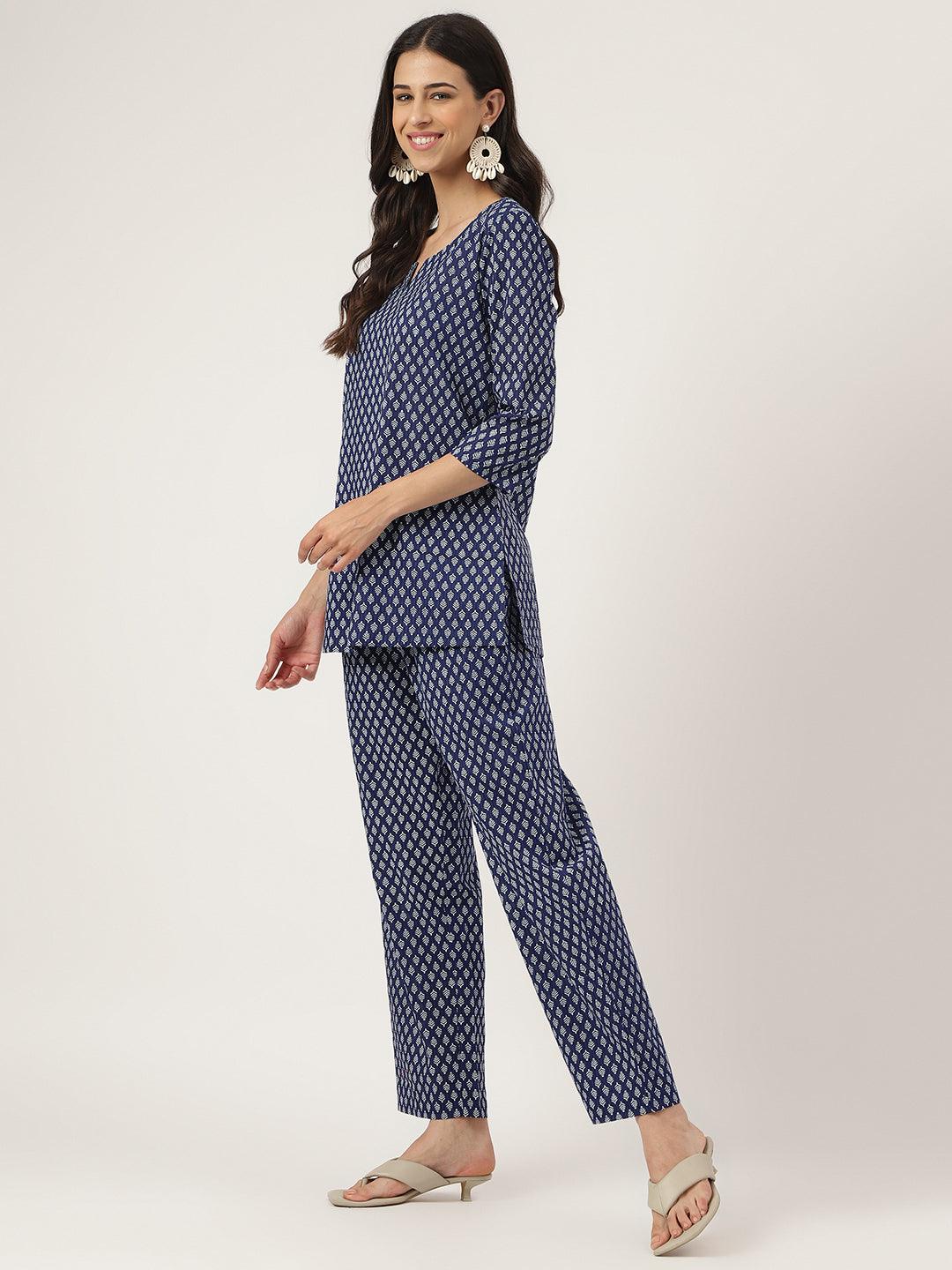 Women's Blue Printed Loungewear/Nightwear - Taantav