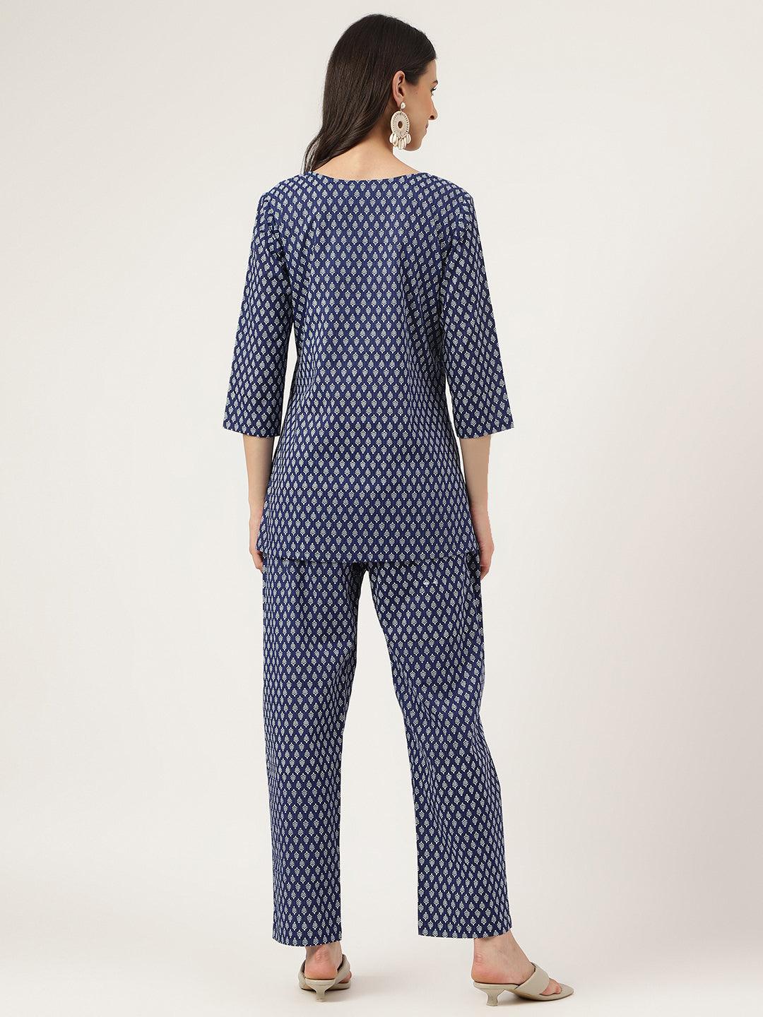 Women's Blue Printed Loungewear/Nightwear - Taantav