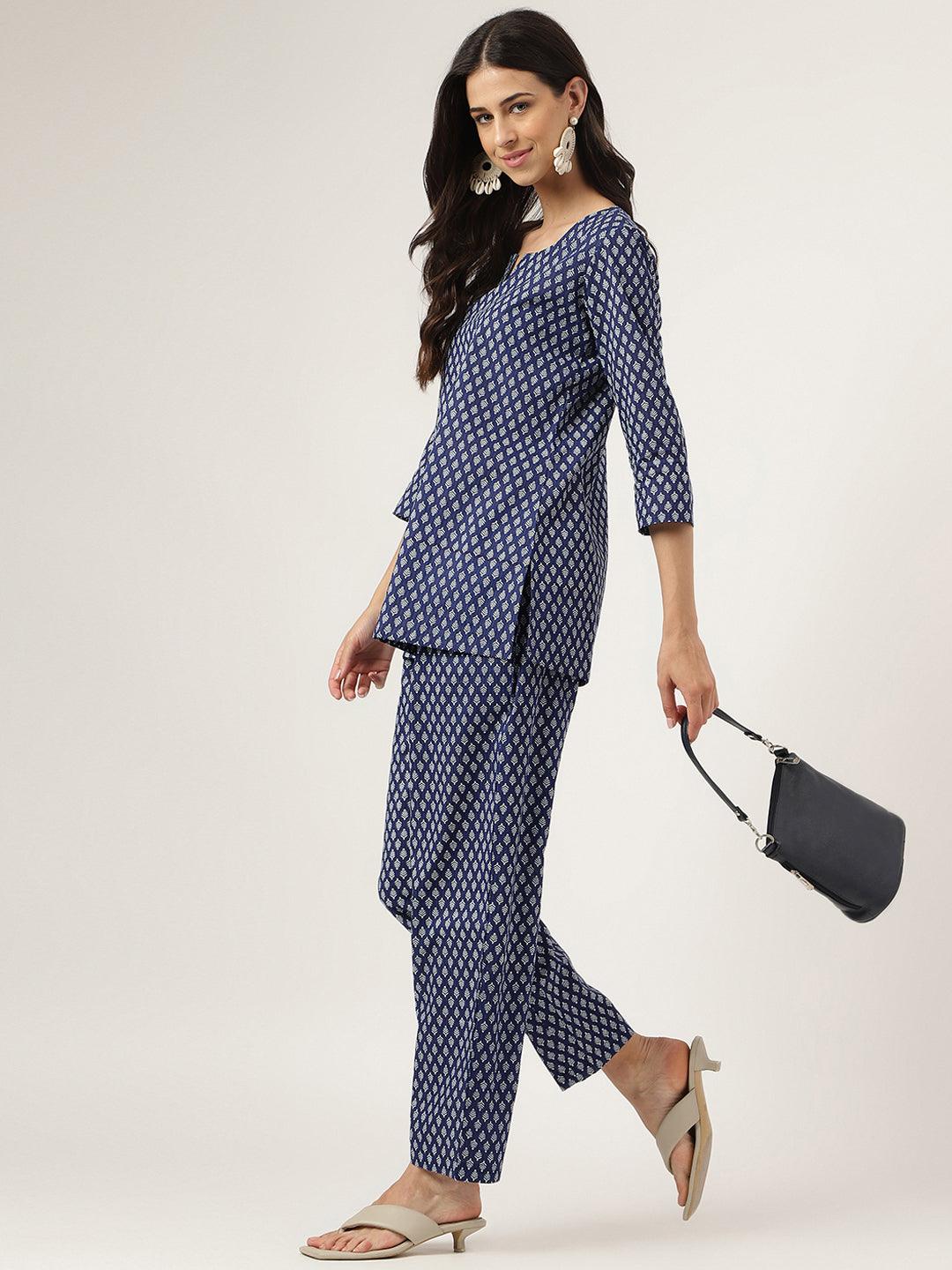 Women's Blue Printed Loungewear/Nightwear - Taantav