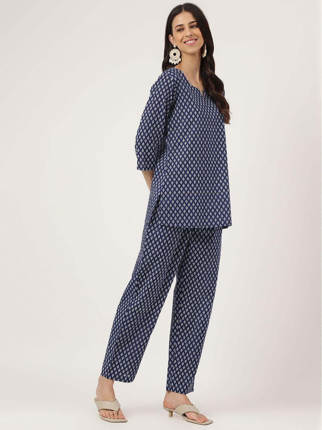 Women's Blue Printed Loungewear/Nightwear - Taantav