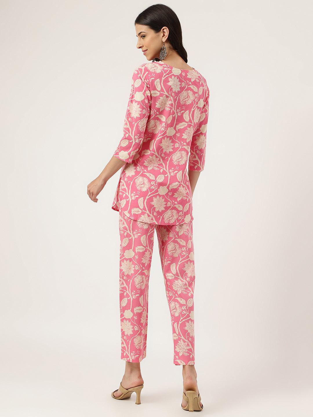 Women's Pink Printed Loungewear/Nightwear - Taantav