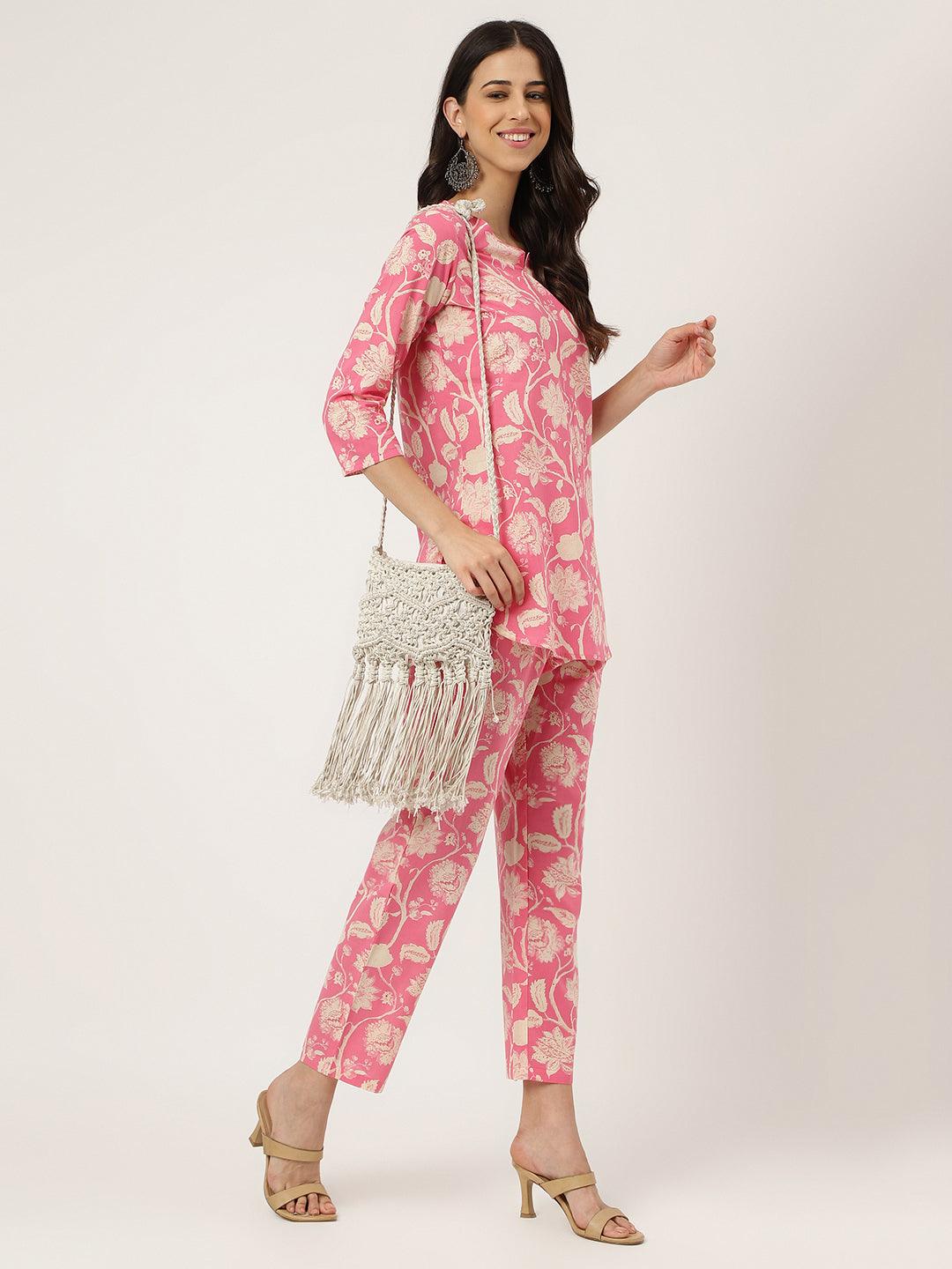 Women's Pink Printed Loungewear/Nightwear - Taantav