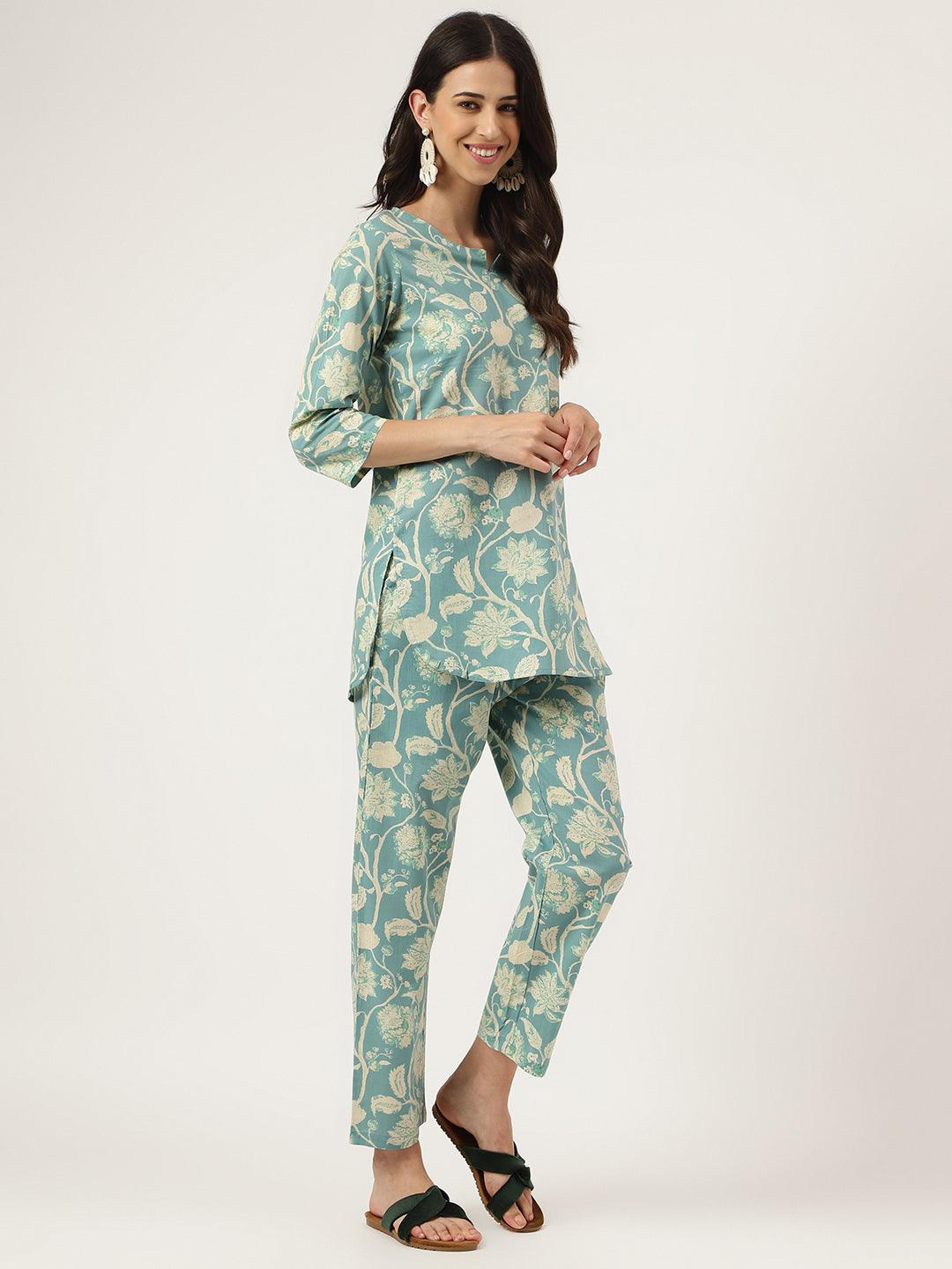 Women's Sea green Printed Loungewear/Nightwear - Taantav