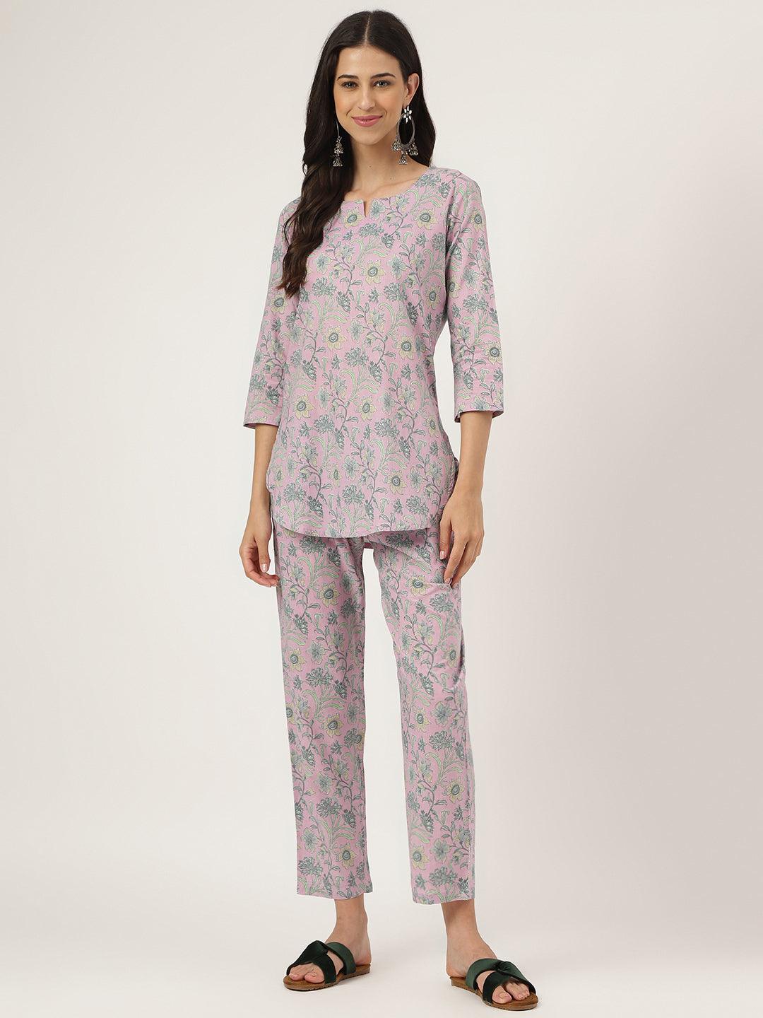 Women's Lavender Printed Loungewear/Nightwear - Taantav