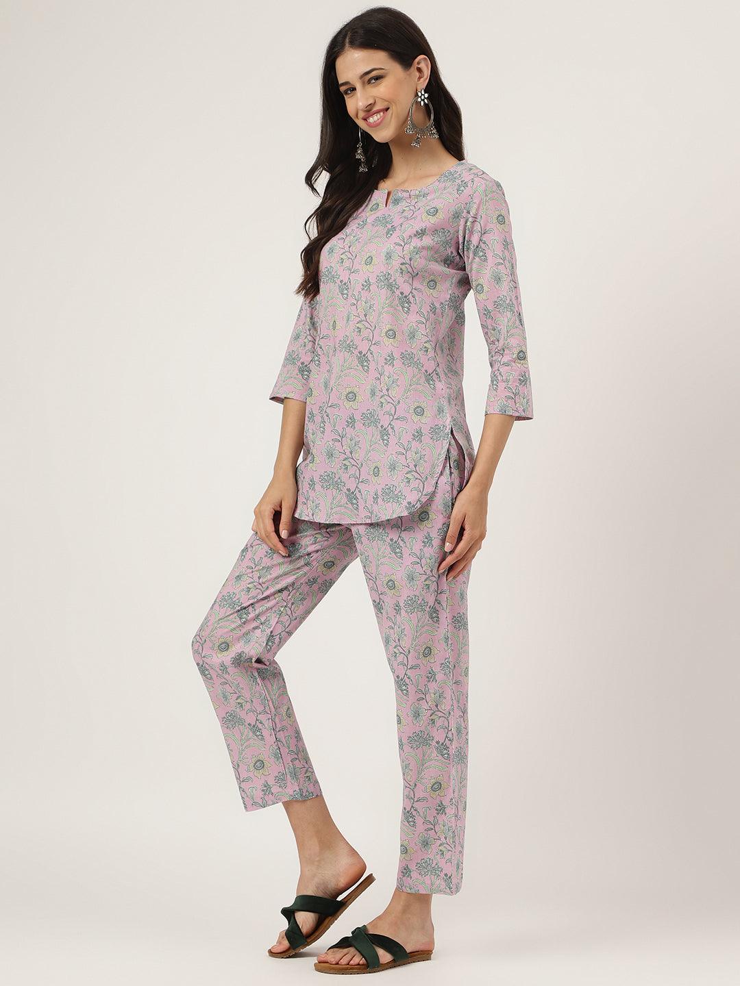 Women's Lavender Printed Loungewear/Nightwear - Taantav