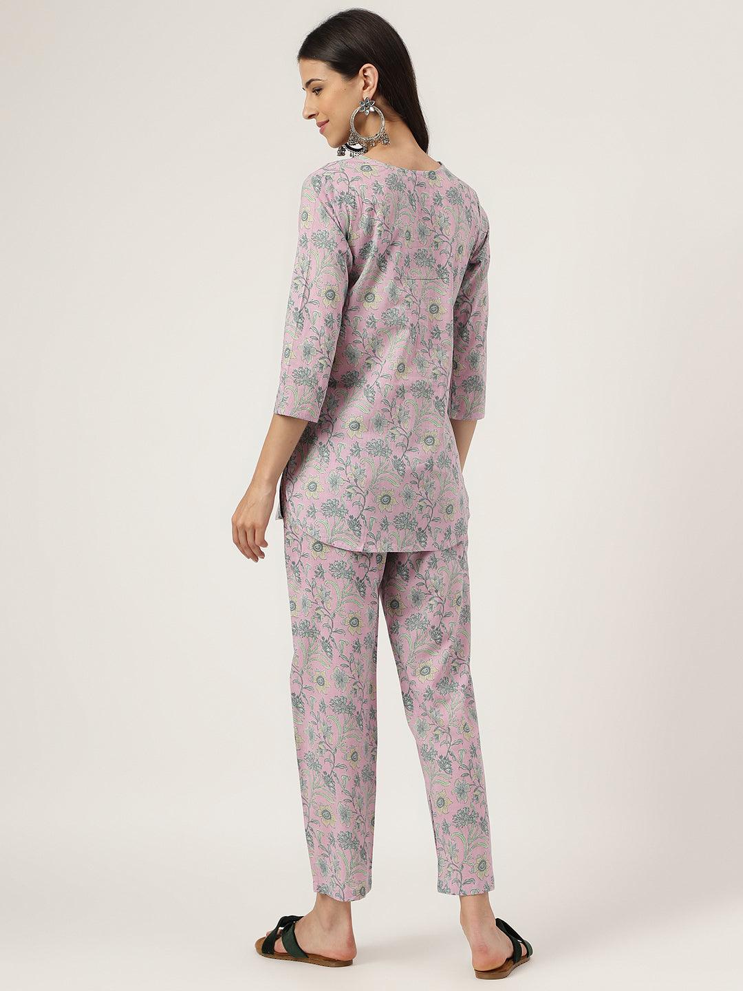 Women's Lavender Printed Loungewear/Nightwear - Taantav